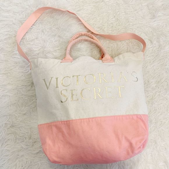 VICTORIAS SECRET Pink Cream Canvas Crossbody Tote - Picture 2 of 12